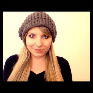 Handmade Slouchy Beret Knit Hat Taupe Tan